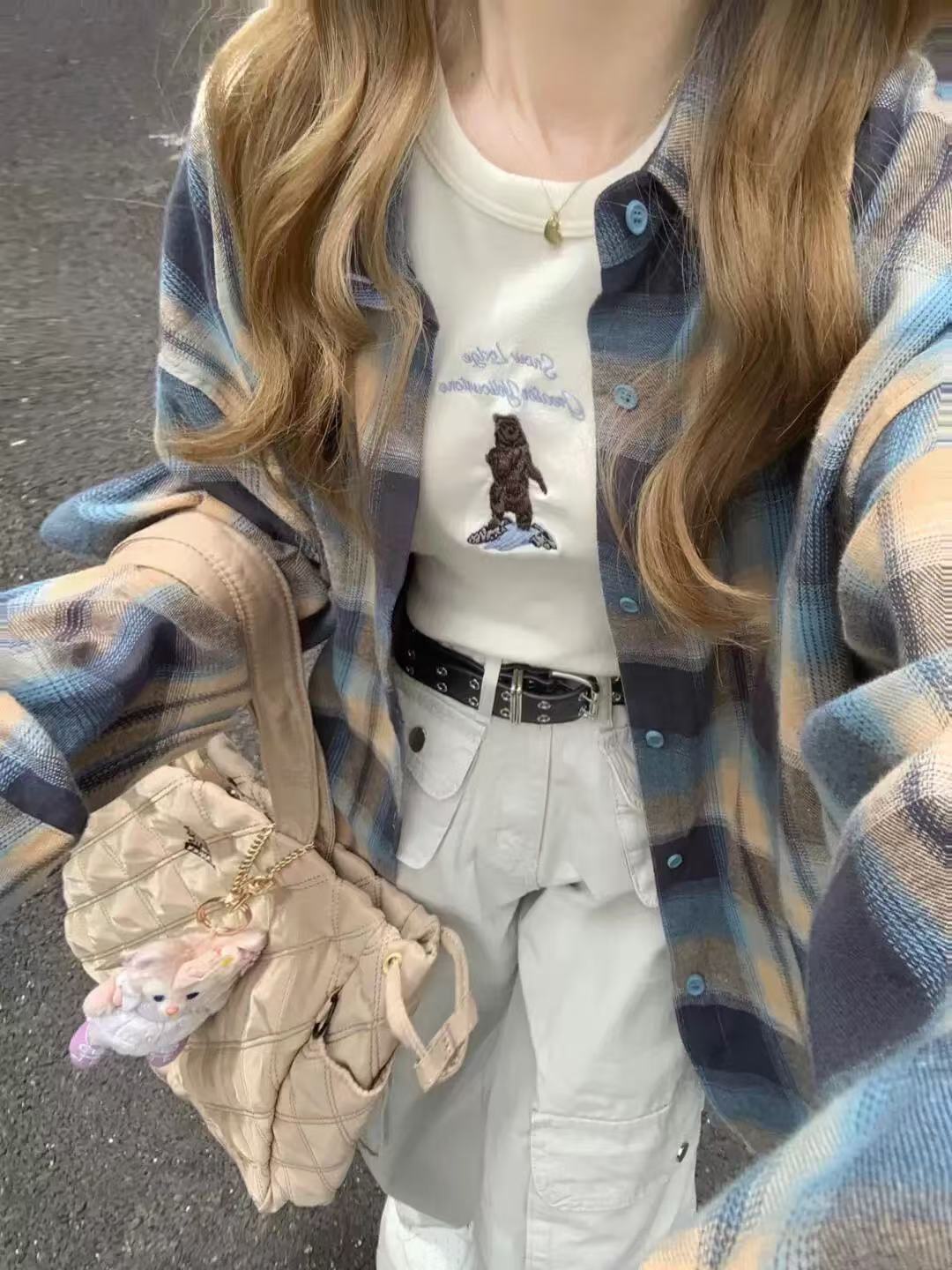 非實拍 美式復古撞色格子防曬襯衫男女長袖寬鬆薄款襯衣外套