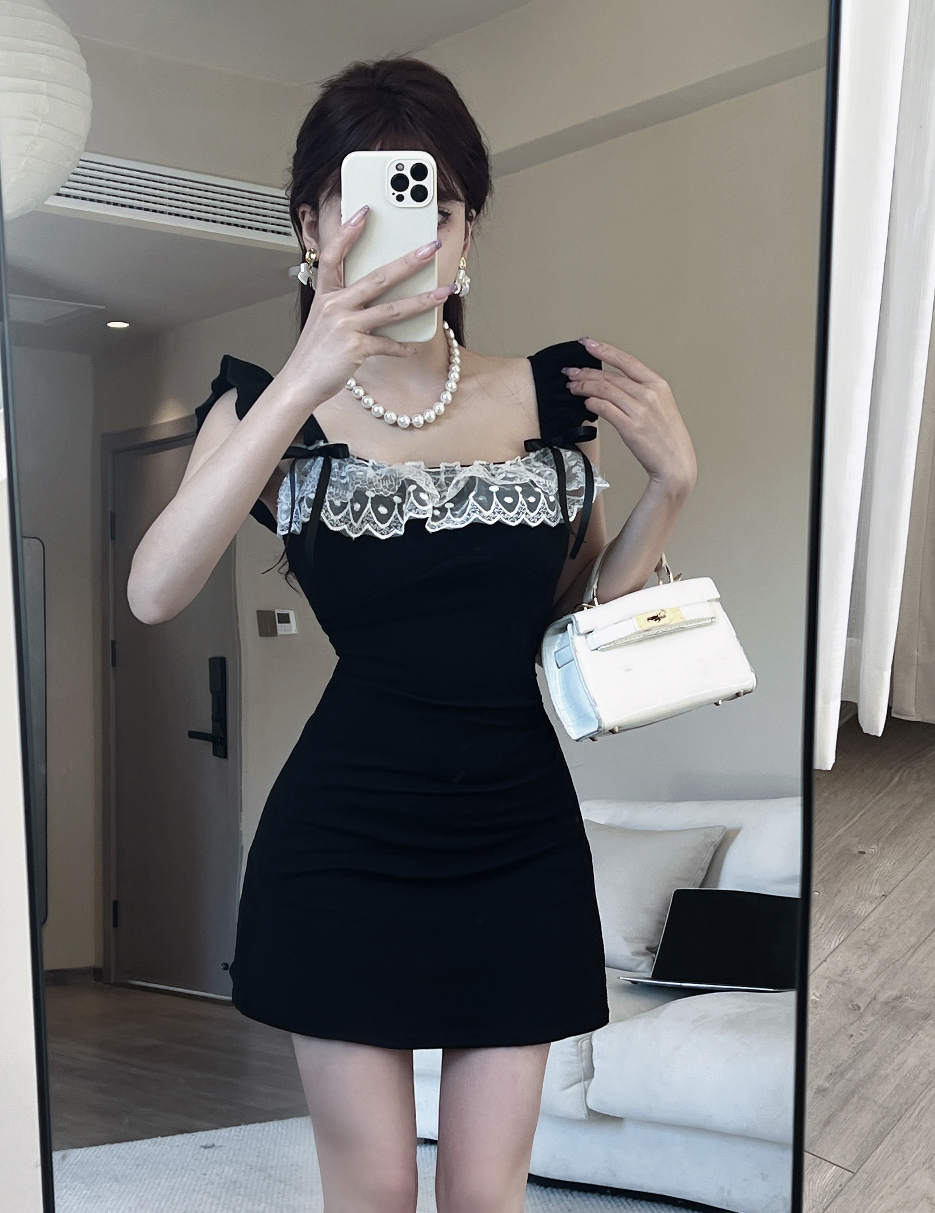 Real shot of sweet lace lace sexy cotton tight hip-packing slim waist vest dress