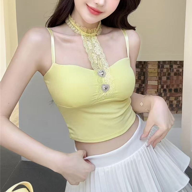 非實拍掛脖蕾絲西裝內搭美背吊帶設計感小眾背心性感打底法式