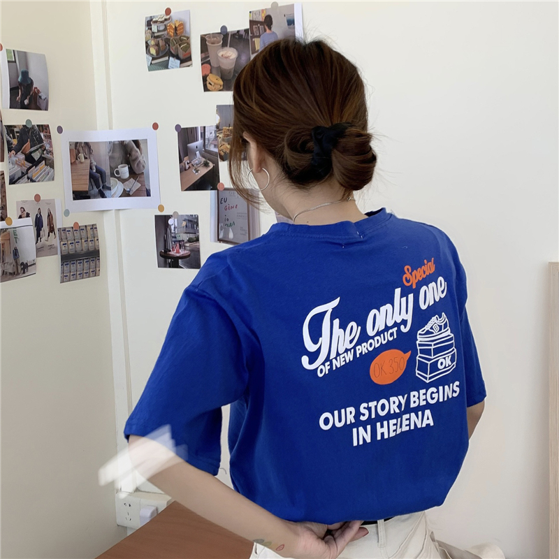 #Real photo of pure cotton 100% 2025 spring and summer new front and rear printed short-sleeved women's T-shirt loose and casual
