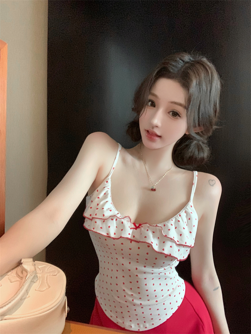 實拍~辣妹蕾絲低V領豹紋T恤吊帶內搭女