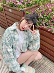 2025 summer thin sun protection fresh blue plaid shirt women's shirt with cardigan loose lazy style top