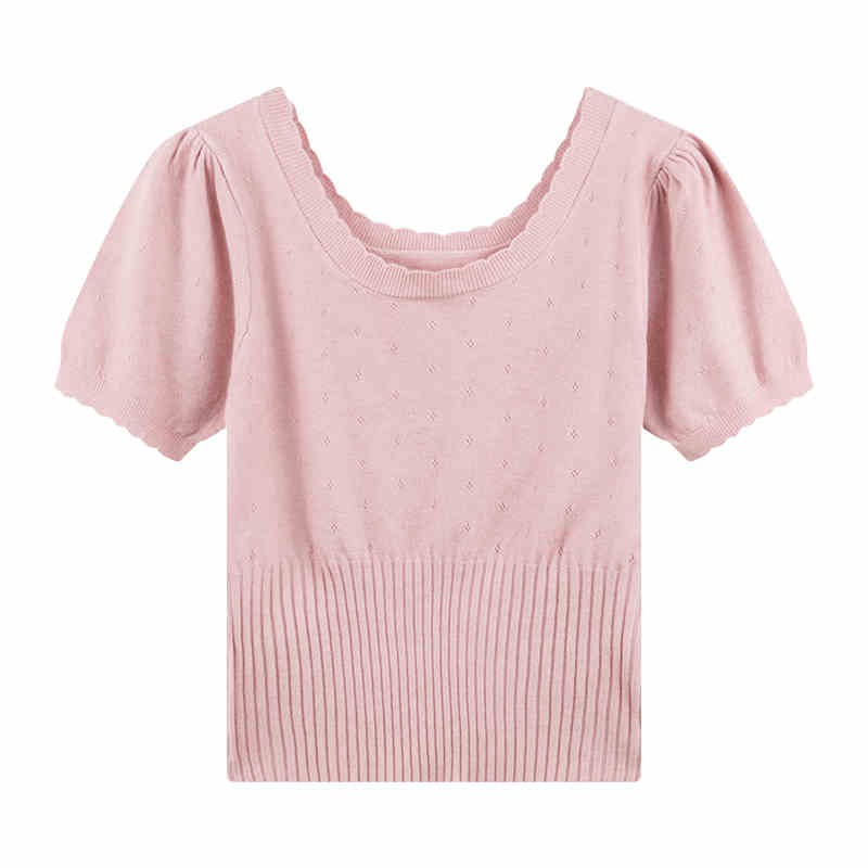 Korean short-sleeved sweater summer 2025 new women's clothing fashionable sweet and spicy slim fit elastic slim inner clothes