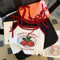 實拍櫻桃印花辣妹吊帶背心女夏季新款甜美可愛內搭外穿上衣