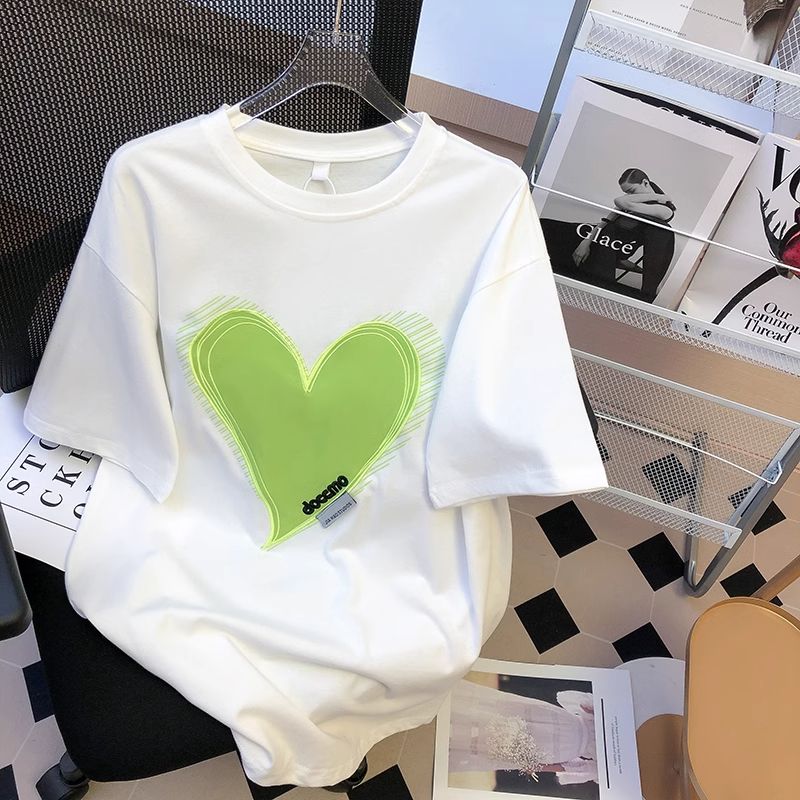Real-life quality pure cotton short-sleeved T-shirt women's summer embroidery round neck new top large size women's clothing
