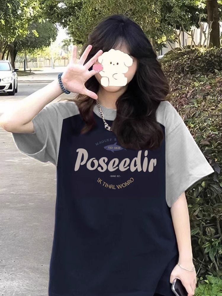 Pure cotton large-size women's T-shirt spring and summer new design Korean loose short-sleeved cartoon printed T-shirt top for women