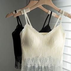 Hot girl pure sexy halter neck lace V-neck suspender vest women's inner beauty back bra integrated with chest pad top