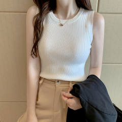 Summer white knitted suspenders for women with trendy suit base shirt tight short vest sleeveless top