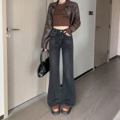 Real shot~ Black and gray micro-flare jeans for women in autumn and winter new slim fit and slim straight horseshoe pants