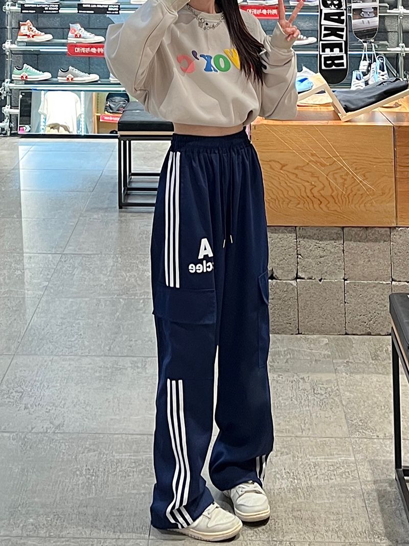 Real-life pure cotton American wide-leg work pants for women plus size couples new high-waisted jazz casual straight-leg sports pants