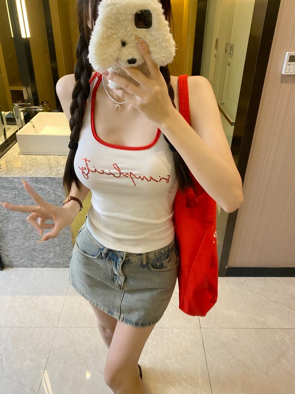 實拍 夏季新款別致修身顯瘦美背辣妹氣質設計感無袖吊帶背心