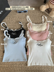 Beautiful and gentle lace earrings with chest pad suspender vest for women new style inside and outside wearing beautiful back top