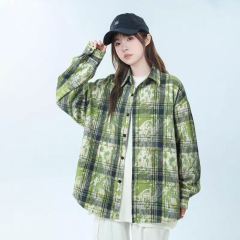 韓國chic美式復古扎染格子襯衫長袖外套2025春夏秋季高級感上衣潮