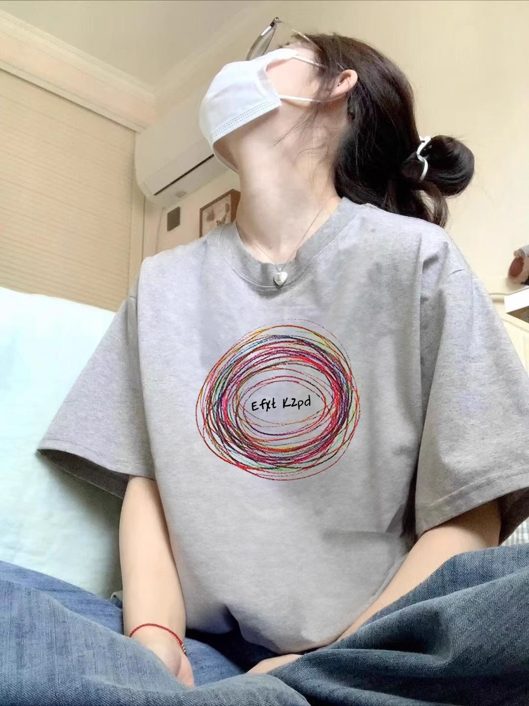 200g combed and tight spun in 2025, pure cotton back bag strip, spring and summer loose shoulder printed short-sleeved T-shirt