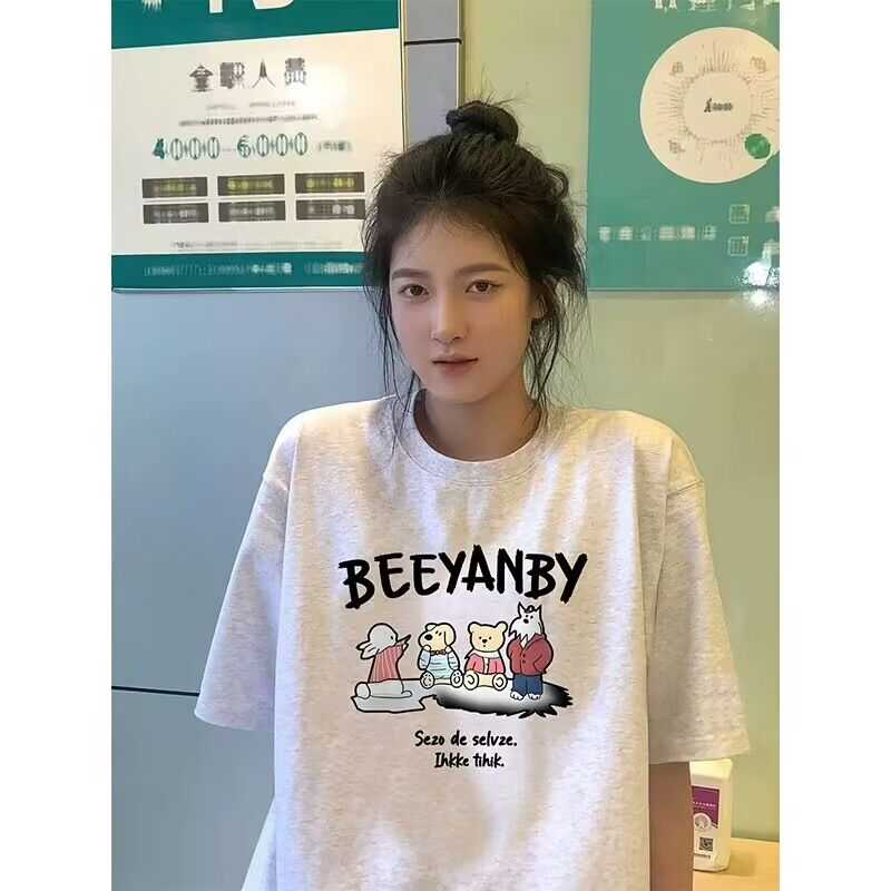 韓國外貿韓版新款夏季短袖T恤女韓版寬鬆慵懶原宿上衣chic港