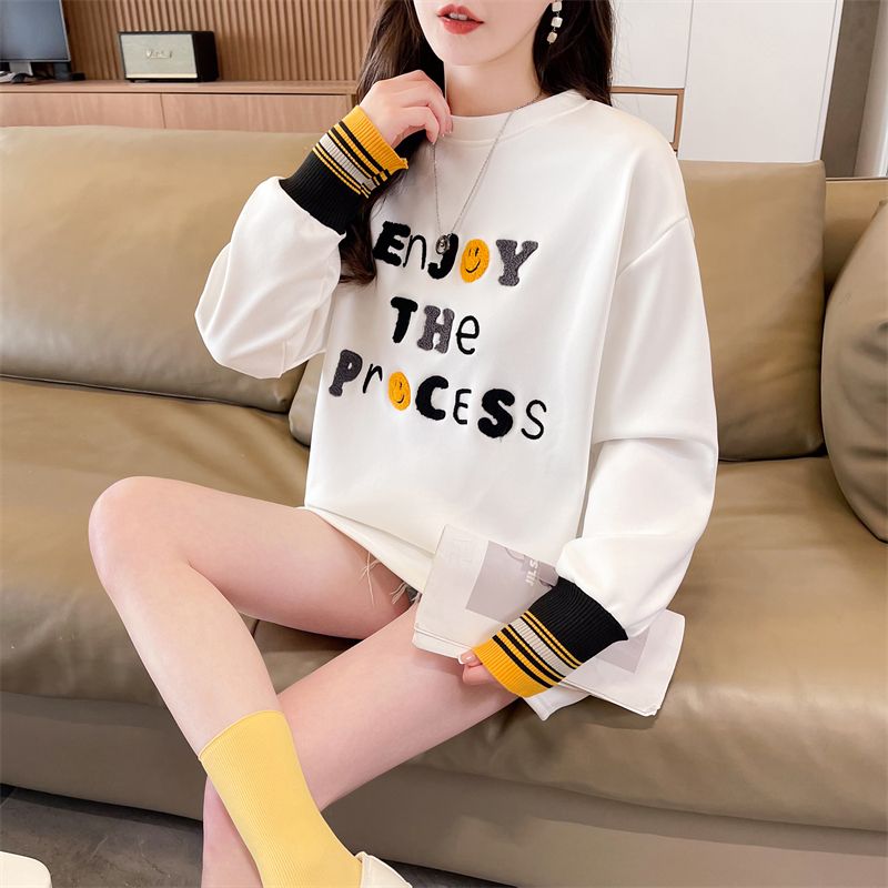 Real photos of German velvet, fake two-piece sweatshirt for women, new spring and autumn fashionable loose design tops