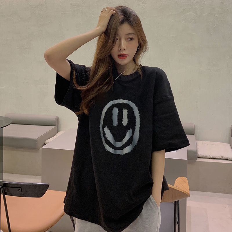 Real shot of 100% pure cotton short-sleeved shoulder T-shirt for summer women's dopamine outfit niche design and small person
