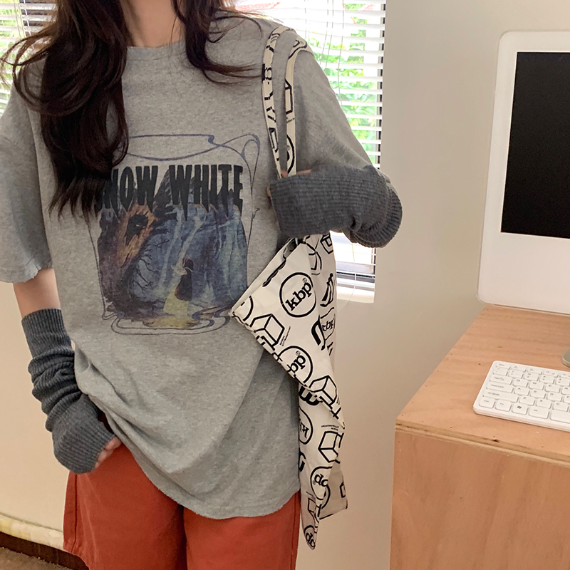 200g pure cotton American retro T-shirt for women in spring and summer loose versatile casual round neck top T-shirt trendy brand