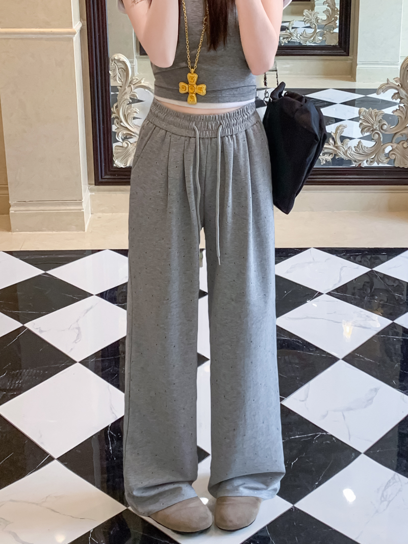 Real shot of hot diamond wide-leg pants for women, drooping loose high-waist pants 2025 casual pants floor-moving trousers