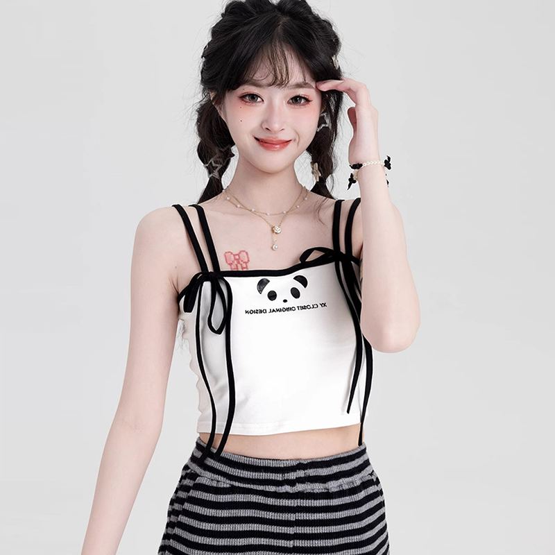 Hong Kong-style large-size girl lace spliced ​​top slightly fat girl summer decoration looks slim knitted suspender vest