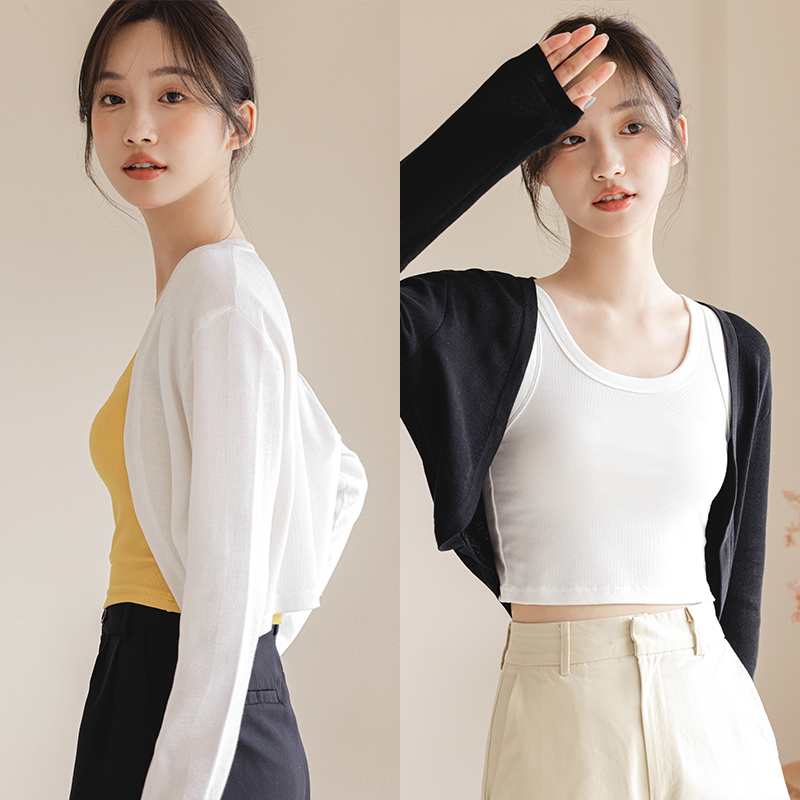 Tennis knitted cardigan for women in summer thin ice silk sunscreen clothes with outer blouse shawl air conditioning shirt with suspender skirt