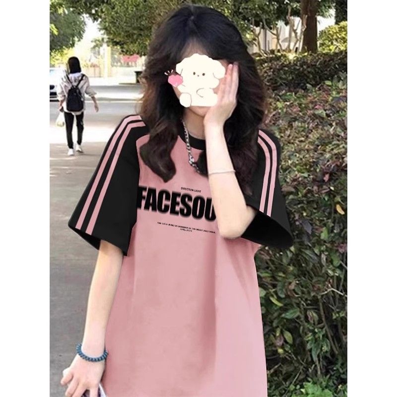 Pure cotton large-size women's T-shirt spring and summer new design Korean loose short-sleeved cartoon printed T-shirt top for women