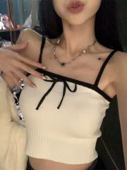 非實拍設計感內搭黑色蝴蝶結吊帶小背心純欲短款無袖外穿上衣