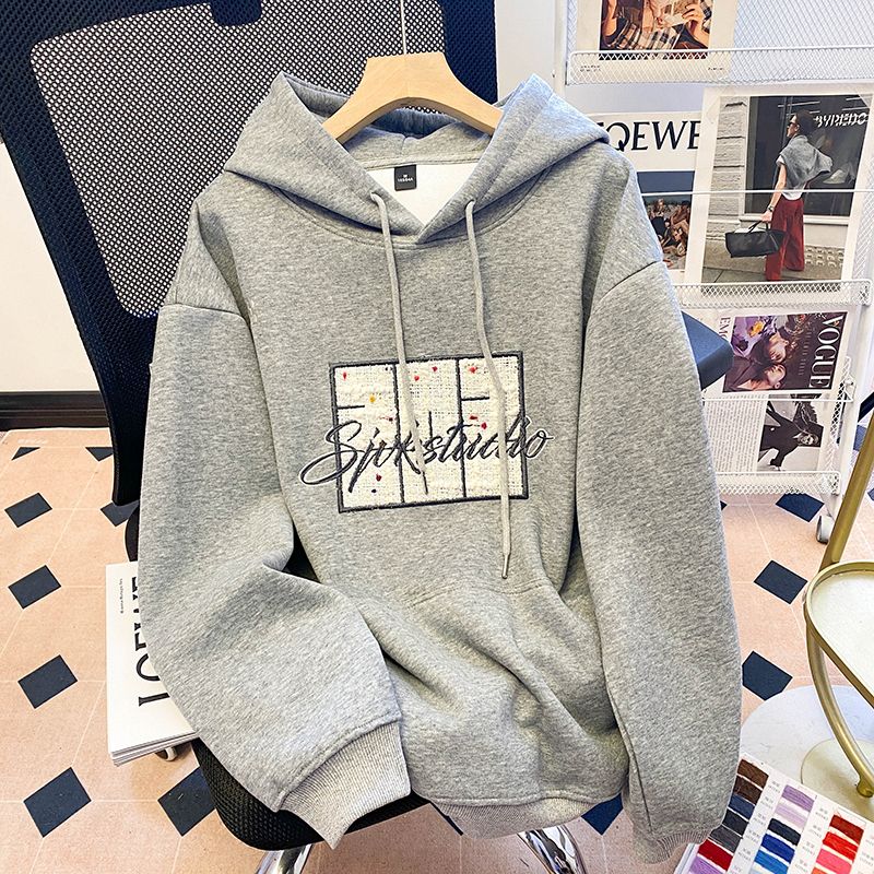 Real-life pure cotton design hooded sweatshirt for women loose Korean new style spring and autumn street-fried design sensation large size women's clothing