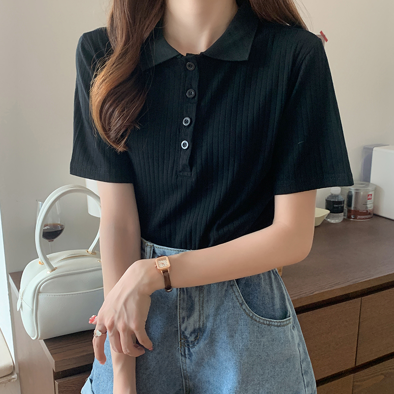 Real shot 95 cotton 5 spandex knitted pit strip 2025 new summer slim versatile Polo shirt short sleeves