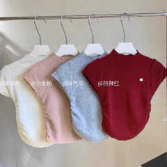 Half turtle neck tight pullover short sweater for women in summer pure and sexy hot girl slim and versatile solid color short-sleeved top