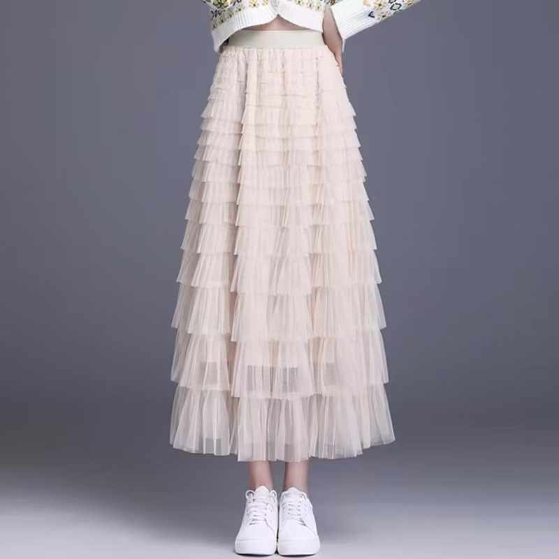 Summer mesh skirt layered cake skirt skirt women's 2025 new skirt gauze skirt long skirt fluffy skirt