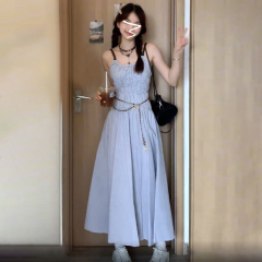 Large size fat mm French high-end texture suspender dress for women's summer new waist-hugging design chic long skirt