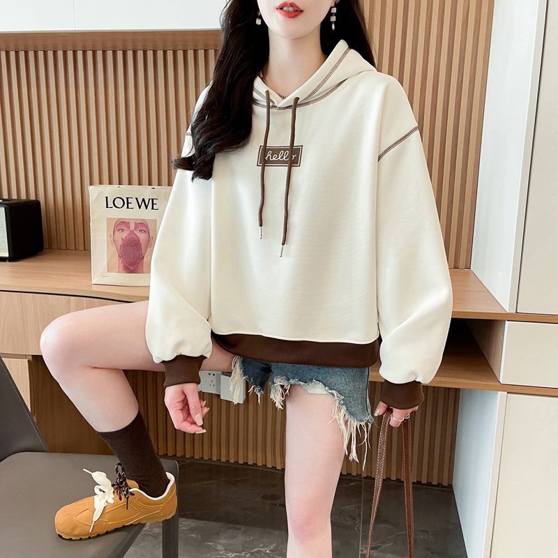 Real photos of Hua Cotton, design-sensing hooded sweatshirt for women, loose Korean style, new spring and autumn street-fried design-sensing large-size women's clothing