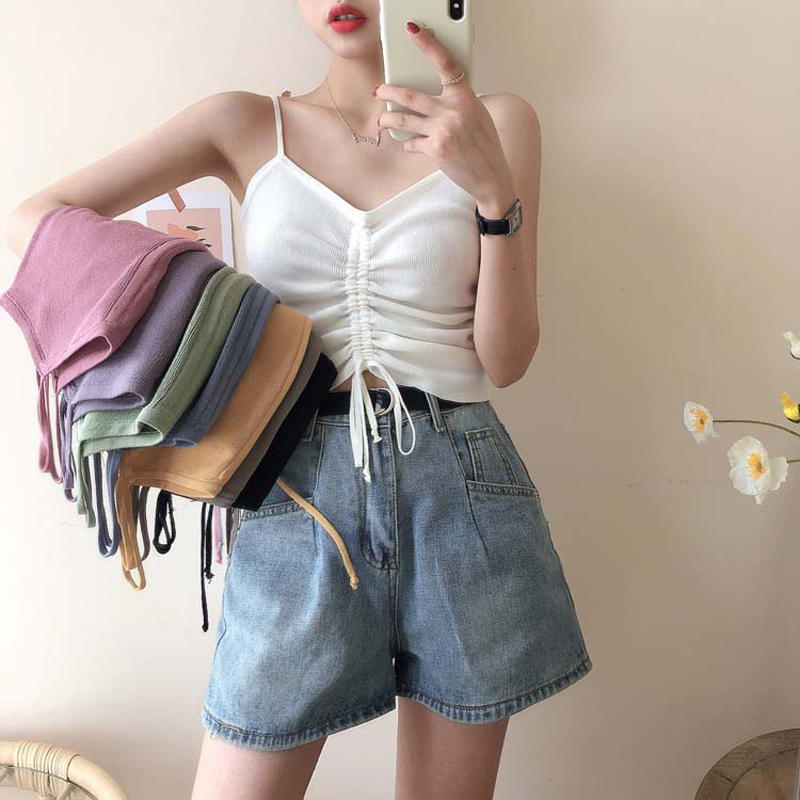 High-quality summer large-size vest drawstring sexy Hyuna style design niche wear small straps
