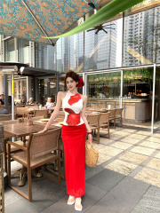 Lingerie-style Backless V-Neck Top and High-Waisted Skirt Set for Women