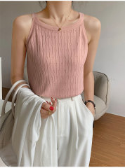 吊帶背心女內搭冰絲薄款針織衫修身圓領夏季新款簡約外穿無袖上衣