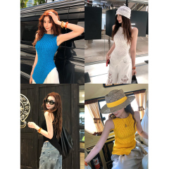 Irregular hem sleeveless knitted suspenders for women early spring 2025 new slim Korean vest hot girl