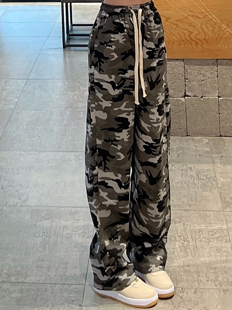 Real photo of pure cotton American camouflage overalls for women, large size spring high street loose straight casual couple trousers trendy