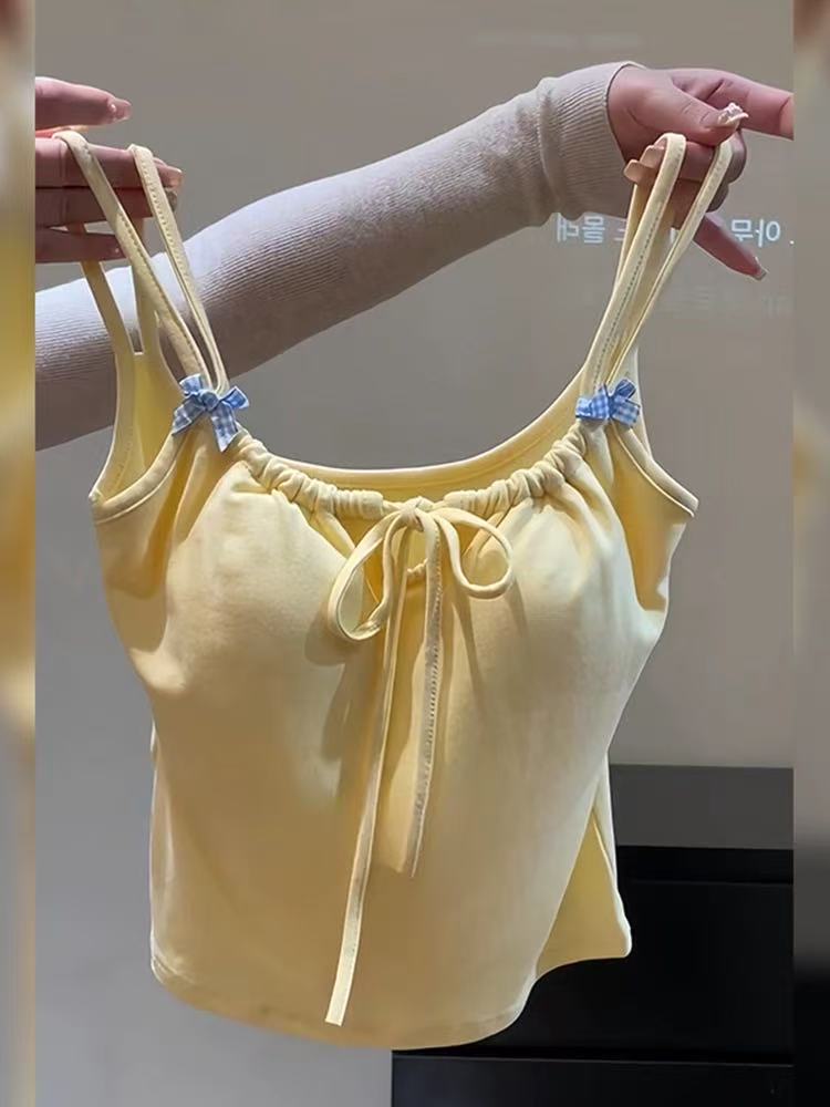非實拍 多巴胺黃色綁帶吊帶海邊背心內搭外穿性感辣妹純欲風