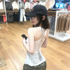 實拍 美式純欲風后背蕾絲鏤空打底背心修身無袖百搭上衣