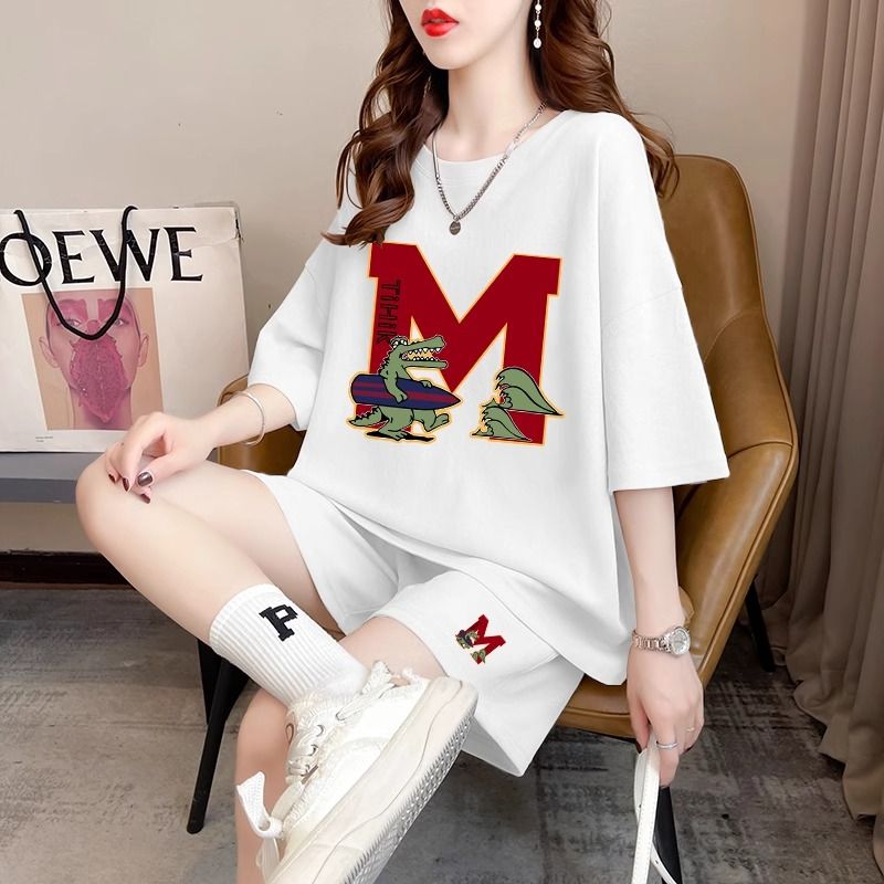 Real photos and smooth cotton casual sportswear suits for summer new style student shorts T-shirts large size two-piece set women's fashion