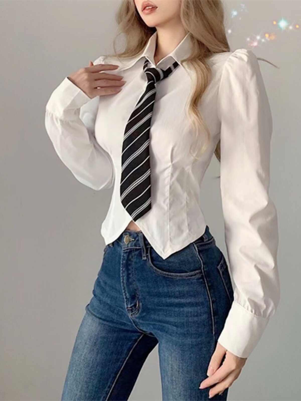 jk uniform college style white shirt women's short short waist and slim long sleeve shirt slim base top