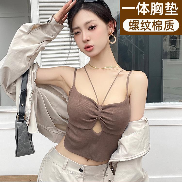 Sexy and all-in-one beauty-back sling vest for women with hot girls with breast pads crossed new style of breast
