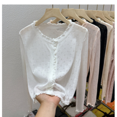 韓系鏤空薄款防曬針織衫女春季2025新款別致寬鬆短款長袖開衫上衣