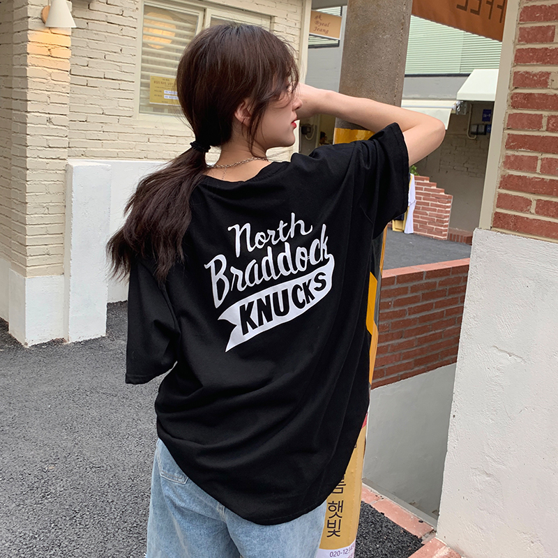200g pure cotton summer new American retro letter printing round neck half sleeve loose casual T-shirt