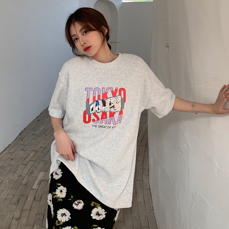 200g pure cotton large size Korean version chic letter printing inner short-sleeved T-shirt women's loose base shirt trendy