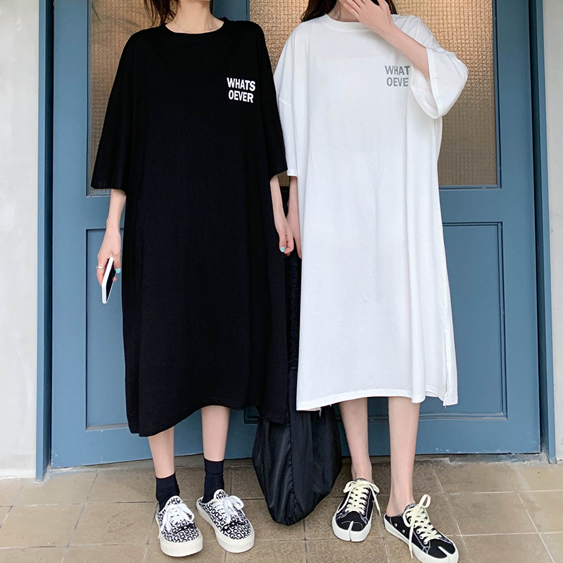 Pregnant women's summer pure cotton dress loose short-sleeved T-shirt skirt high-end belly-covering long skirt