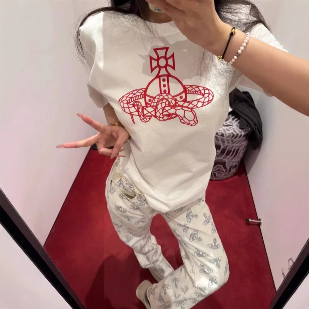 韓國chic純棉後包領2025夏季新款韓版美式印花寬鬆版短袖T恤女潮