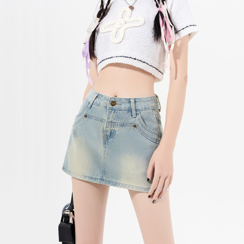薄款半身牛仔裙女小個子防走光時尚高腰ins風辣妹包臀短裙a字裙褲