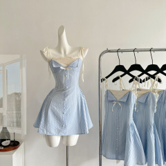 Bibo Fengchi original design striped splicing dress